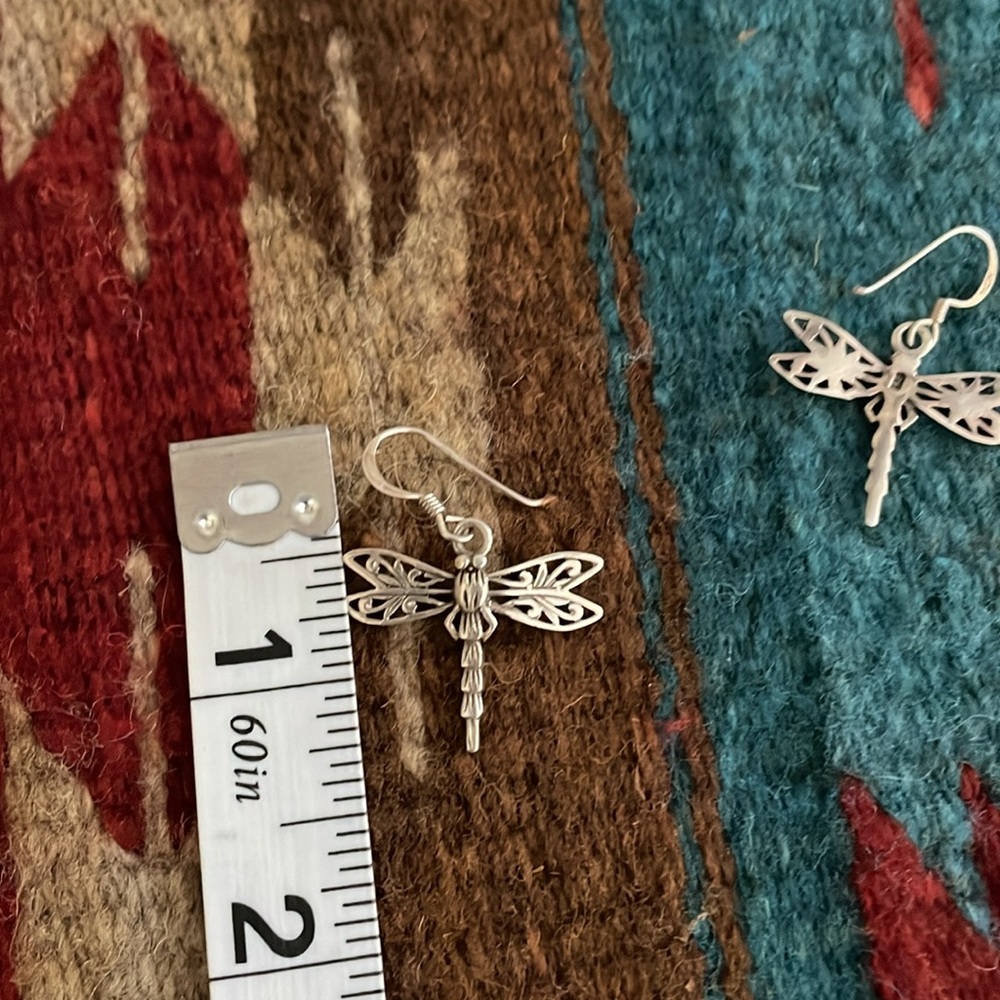 Sterling Silver Dragonfly Drop Hook Earrings - image 3